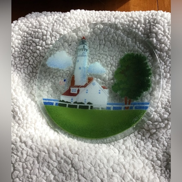 Peggy Karr Glass In 8” Lighthouse Glass Plate Handmade - Picture 1 of 5